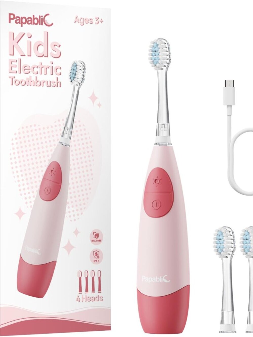 Kids Electric Toothbrush Ages 4+ Children USB Rechargeable Timer 4 Heads NEW
